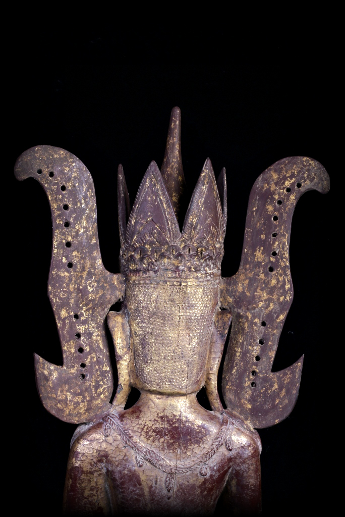 Extremely Rare 18C Wood Crowned Shan Burma Buddha #A090